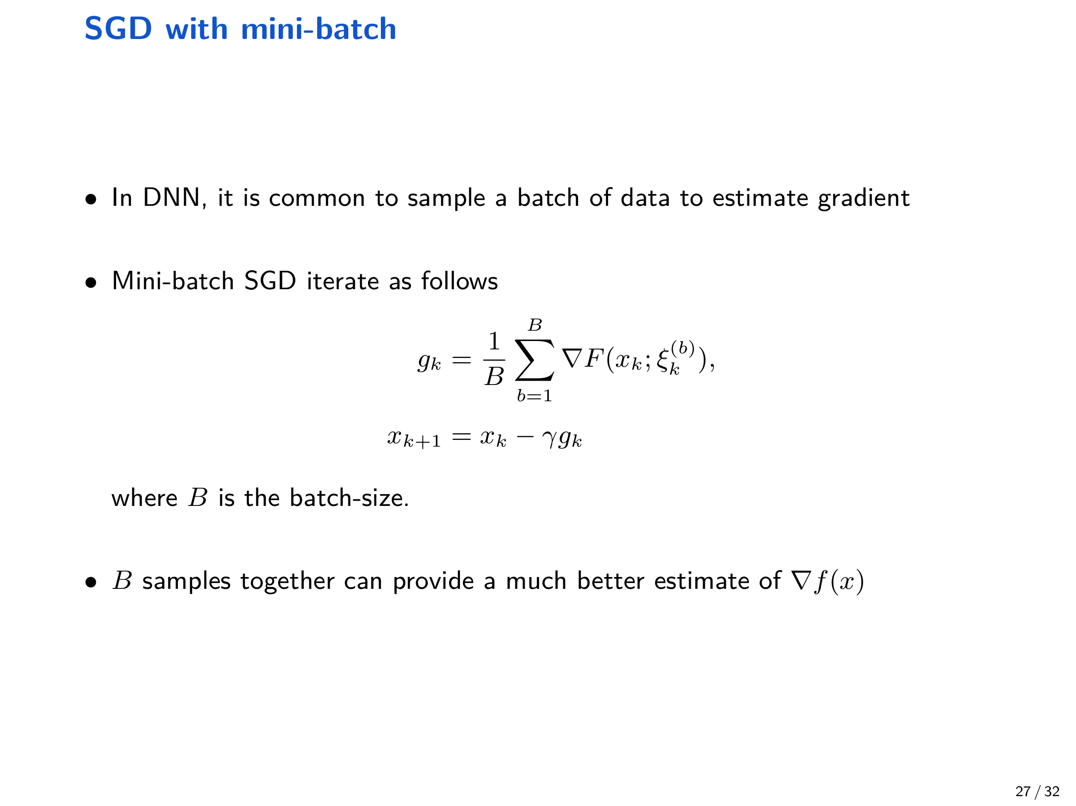 Mini-batch SGD update